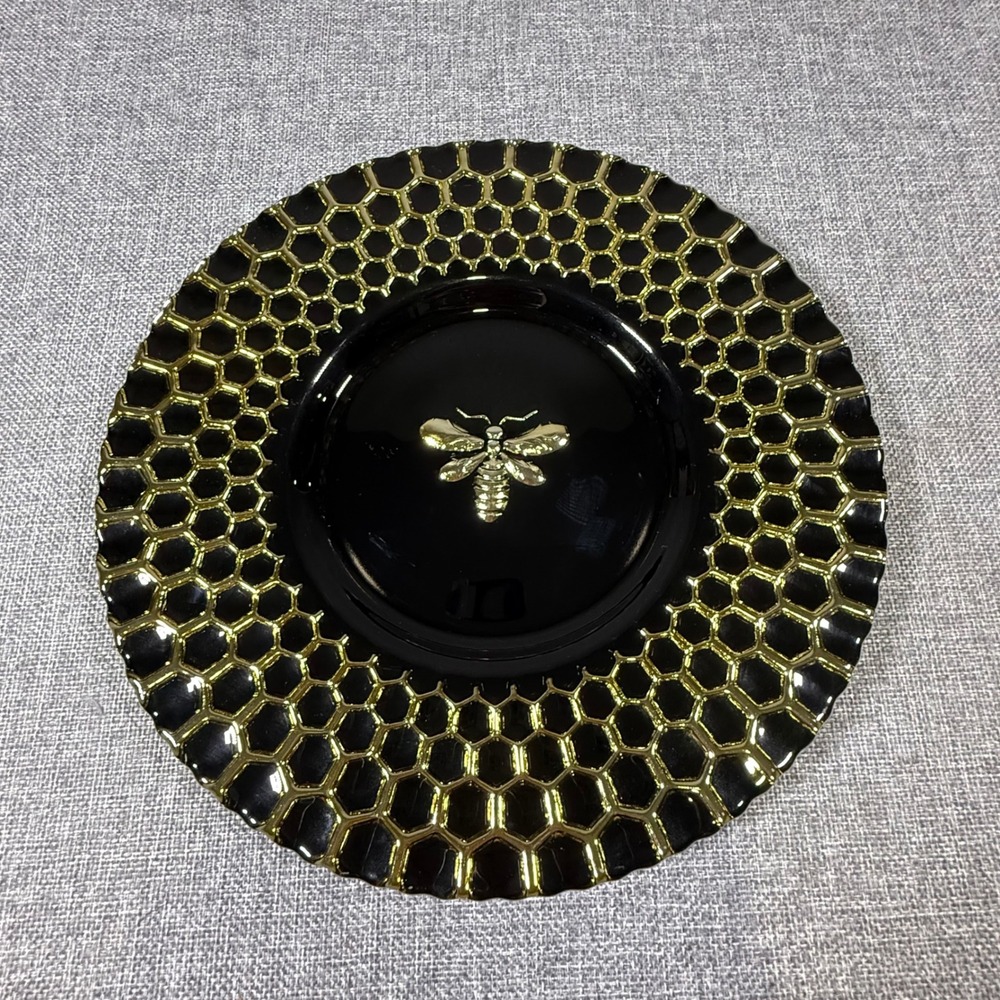 Bee & Honeycomb Charger Dinner Plate 10.5" Black Gold Inlay Luxury Regency Maxxx